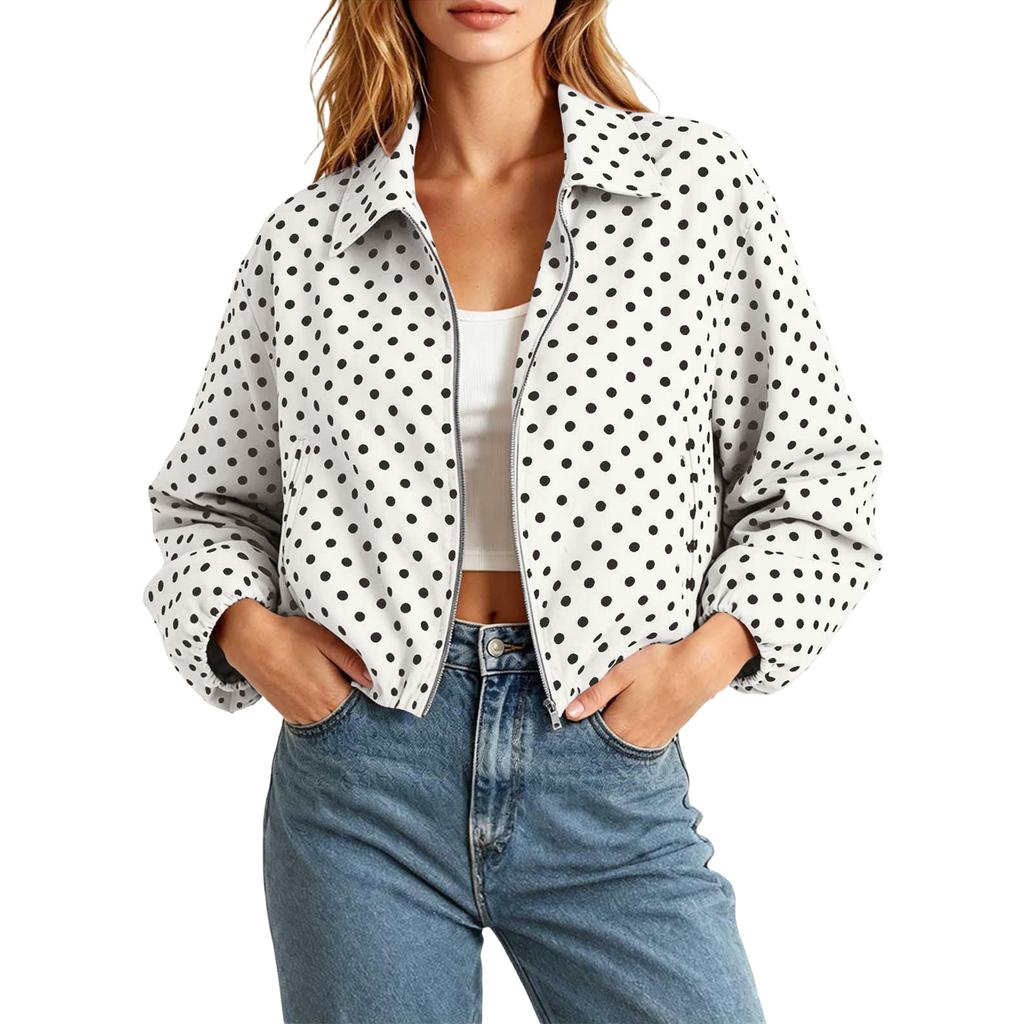 Women's Fashionable Short Loose Fit Puff Jacket with Zipper and Long Sleeves for Everyday Wear
