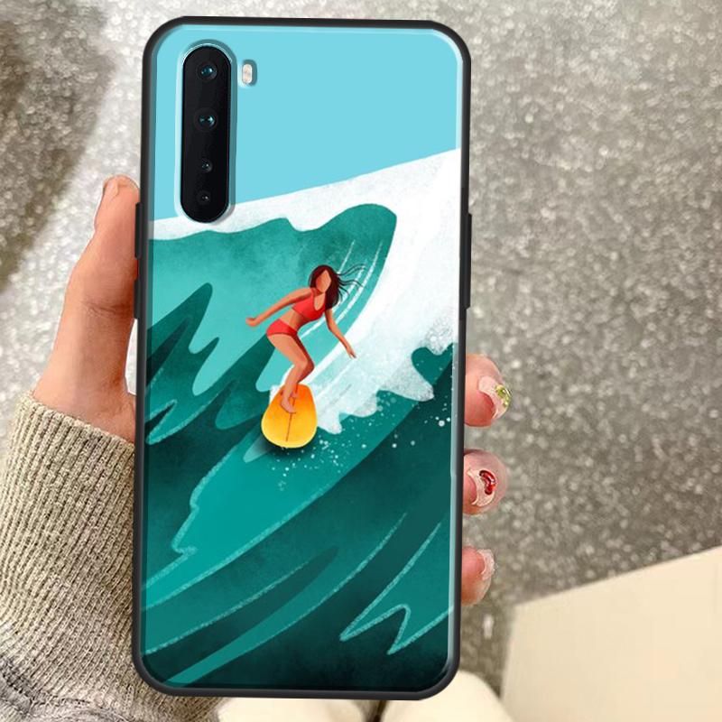 Surfboard Surfing Surf Girl Case For OnePlus 15 15R 13 13R 13T 12 12R 11 10 10R 10T 8T Nord CE 5 4 2 3 Lite N20 N30 Coque