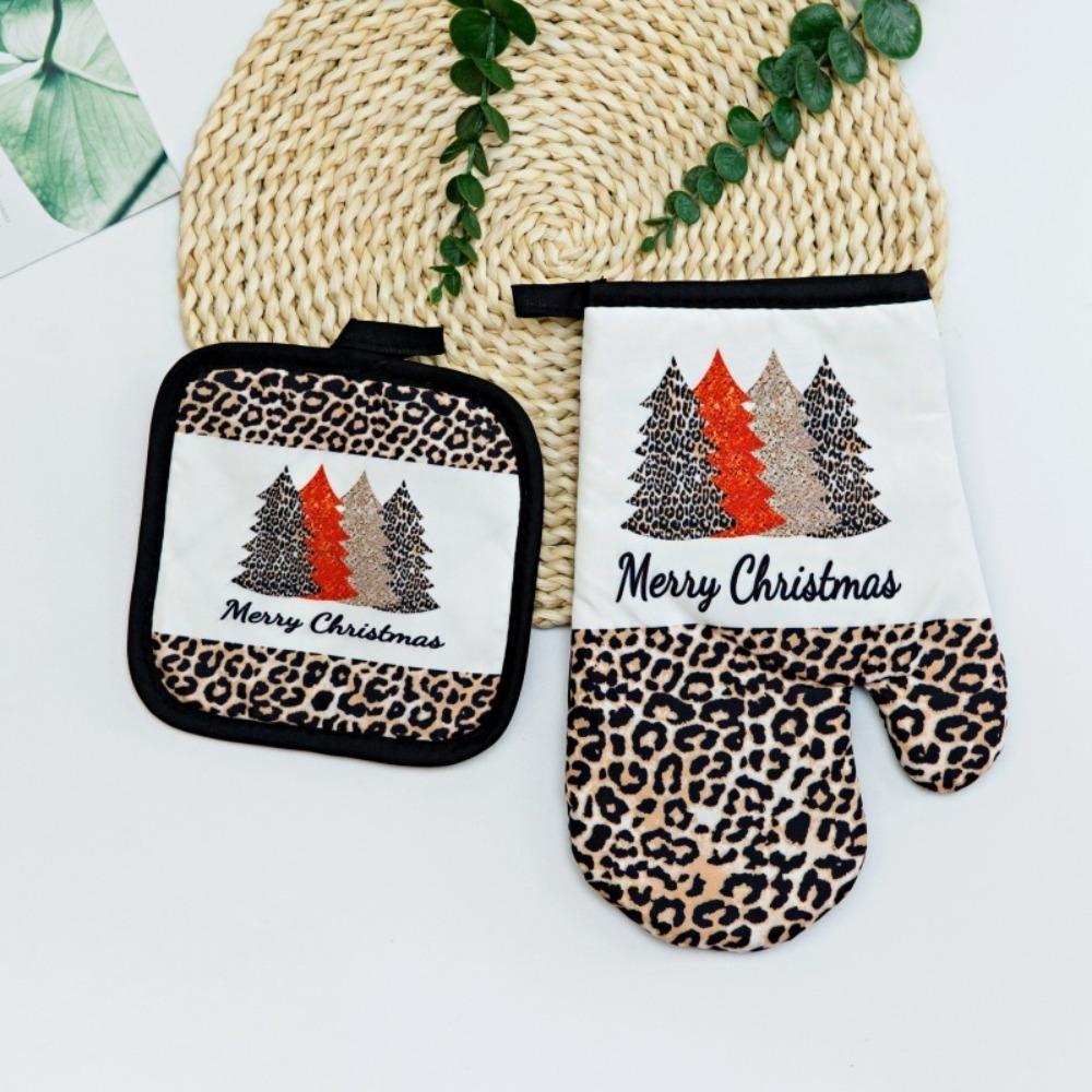 2pc/set Insulation Christmas Oven Mitts Anti-Heat Insulation Pad  Barbeque