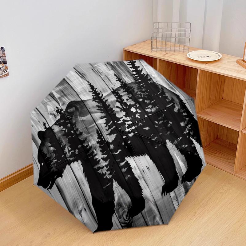 1 PC Automatic Folding Umbrella - Retro Brown Bear Pattern, Portable & Foldable Design with 8 Ribs, Christmas Birthday Gifts