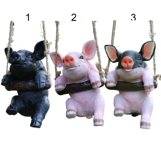 Hanging Statue Animal Pig Shape Landscape Pendant Resin Simulation Swing Figurines Outdoor Decorations