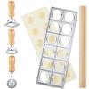 Wooden Rolling Pin Pasta Dough Cutter Set Stainless Steel Ravioli Mold Dumpling Maker Kitchen Tool for Homemade Italian Pasta Dough Preparation