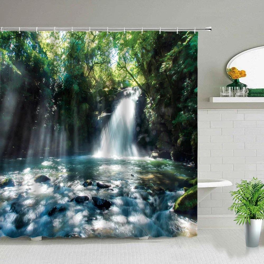 Forest Pathway Print Water-Resistant And Mildew-Resistant Shower Curtain With Nature-Inspired Design For Serene Bathroom Decor
