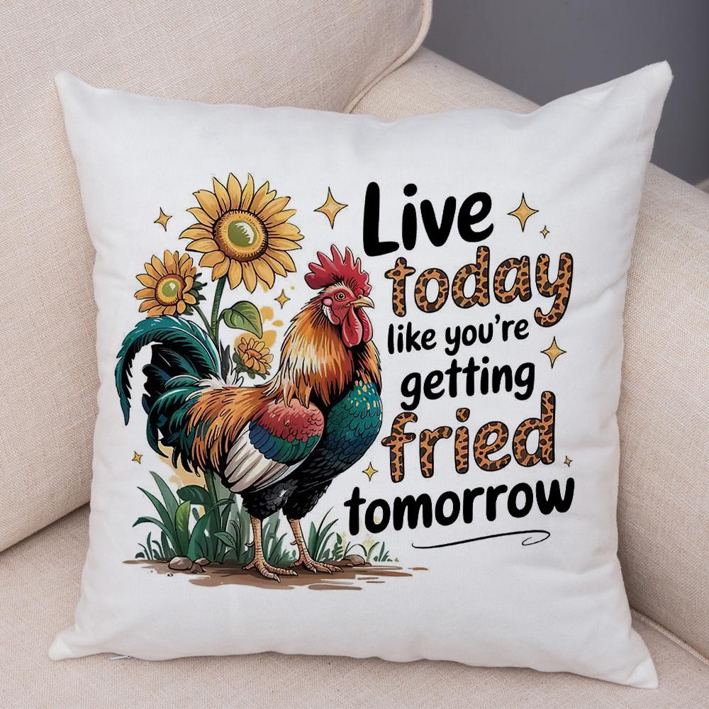 Rooster Sunflower Pillowcase Double Print Weekend Fish Cushion Cover Soft Plush Summer Goose Pillowcase for Sofa Home Car