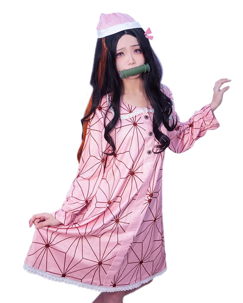 Demon Kimetsu No Yaiba Nezuko Cosplay with Wig Nezuko Kamado Pajamas Halloween Demon Slayer Costume Costume [milky Time] Slayer