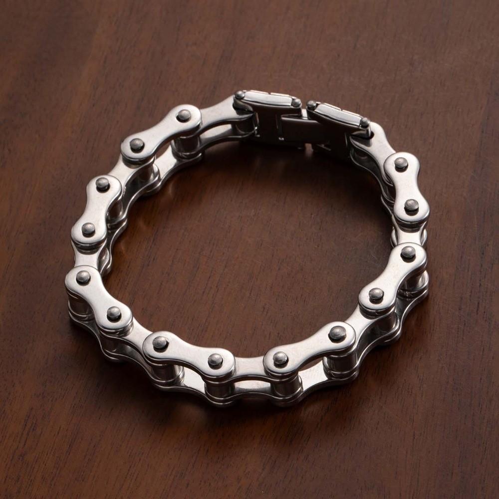 Stainless Steel Bike Chain Design Bracelet Adjustable High Polished Biker Link Chain Bracelet Comfortable To Wear Fashion