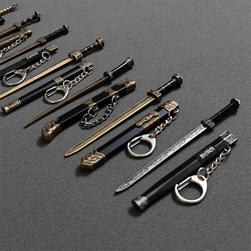 Katana Sword Pendant Keychain Mini cutlery Model with Sheath Toy Knife Metal Anime Key Ring Ornament Purse Charm Accessories