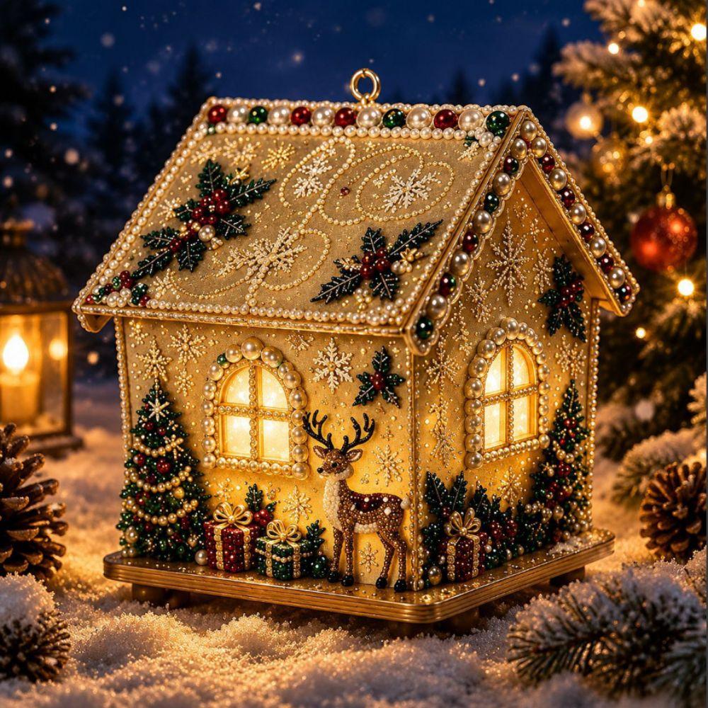 Pearl Bead Wooden House Craft Kit Wooden House DIY Pearl Bead Craft Set  Christmas Decoration