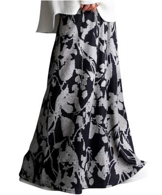 Αντικέ Floral Βουρτσισμένη Φαρδιά Μονό Μέγεθος Μαύρη Φούστα, Γυναικεία, Μακριά, PA-03816, 05,