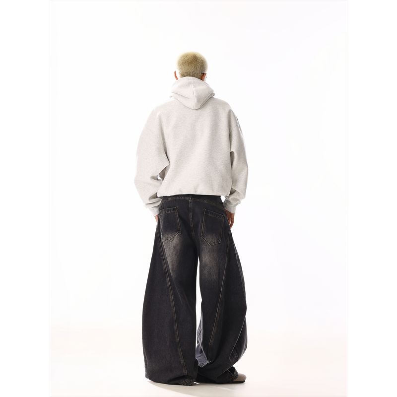 American Vintage Cat Whisker Design Black Curved Knife Jeans Men and Women Ruffle Handsome Distressed High Street Loose Casual Wide-Leg Pants