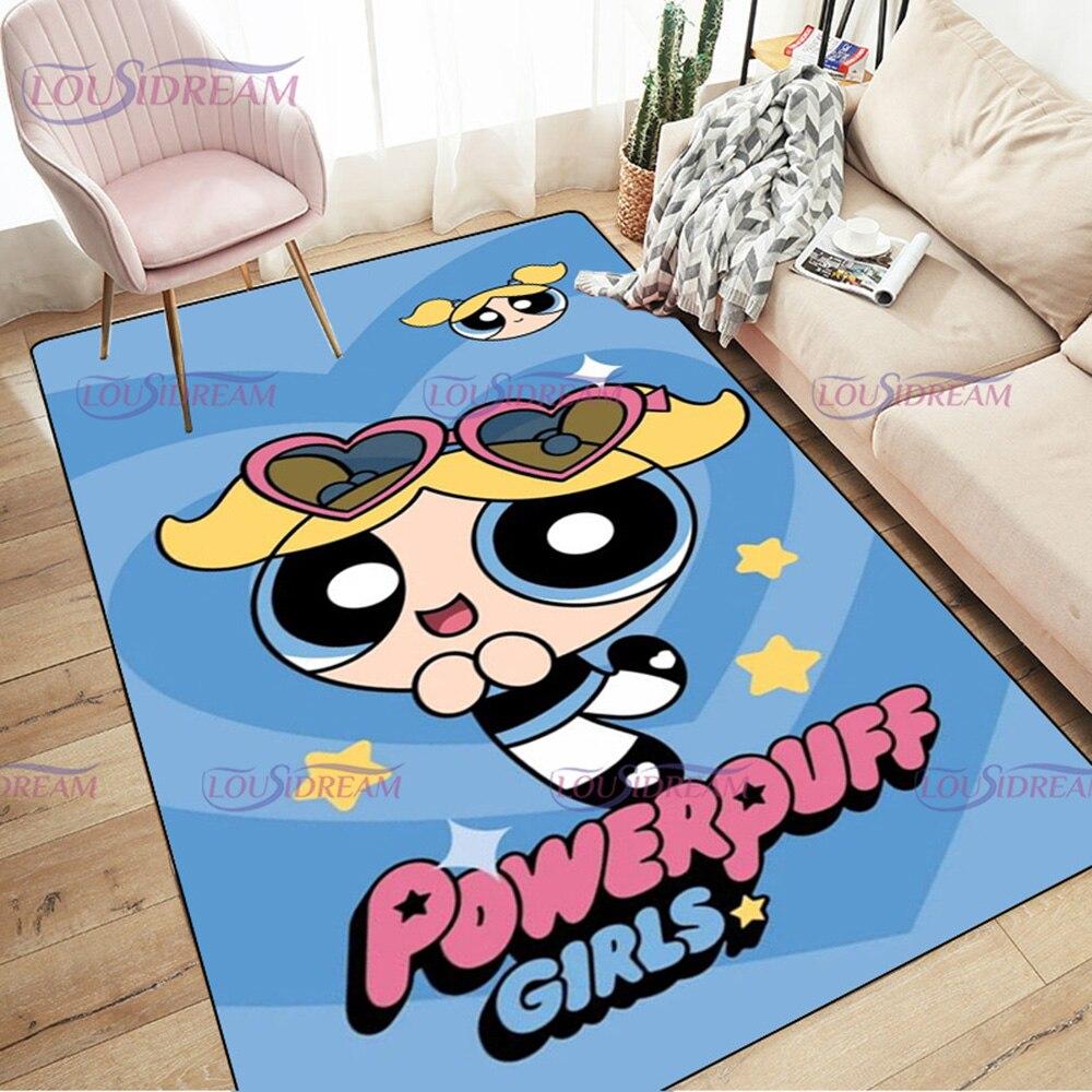 Alfombra de dibujos animados con estampado de Chicas Superpoderosas, decoración para sala de estar y dormitorio, alfombra antideslizante para baño, felpudo para suelo en el pasillo