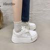 White Platform Chunky Sole Sneakers Casual Daily Wear Footwear Breathable Lace-Up Shoes Fashion Height Increasing Zapatos Mujer