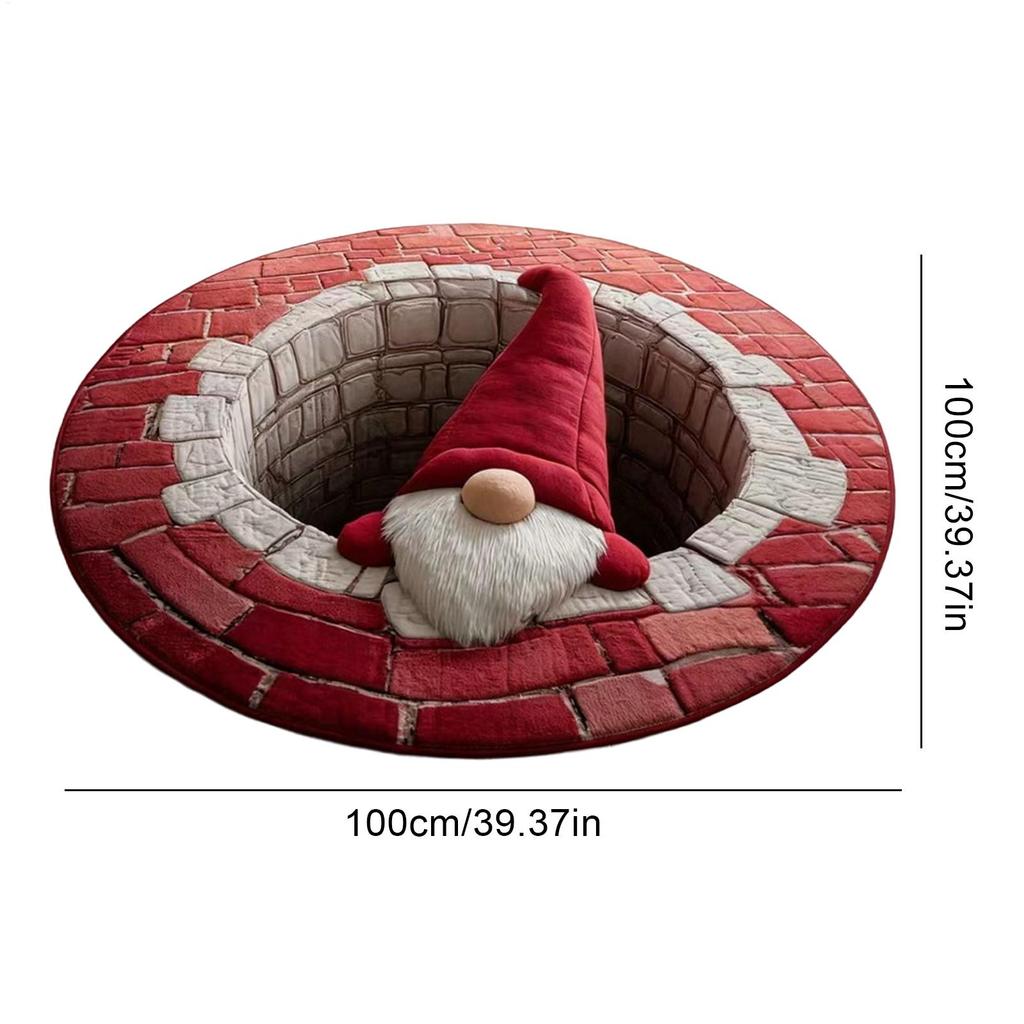 Flat 3D Visual Effects Santa Claus Carpet Doggy Gnome Pattern Quilted Round Mat 40in Christmas Decorations Rug Home Decor