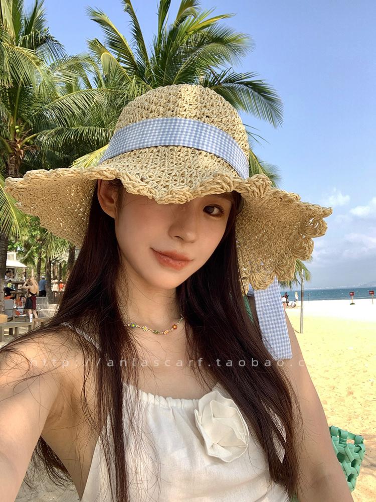 2025 NEW Fisherman's Womens Straw hat bucket hat UV Protection Sun Visor beach hat Women with Bow embroidery Summer hat Cap