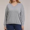 Autumn and Winter Plus Size Women's Solid Colour Simple Woven V-neck Pullover Jumper