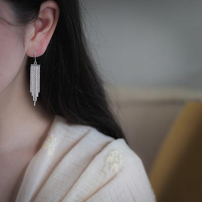 Ιταλικά Αστραφτερά Κρεμαστά Σκουλαρίκια Φούντα Aura Queen Έξυπνο Κλιπ Αυτιού Γυναικεία Εξαιρετικά Κρύος Αέρας Γεμάτα Αστέρια Earline