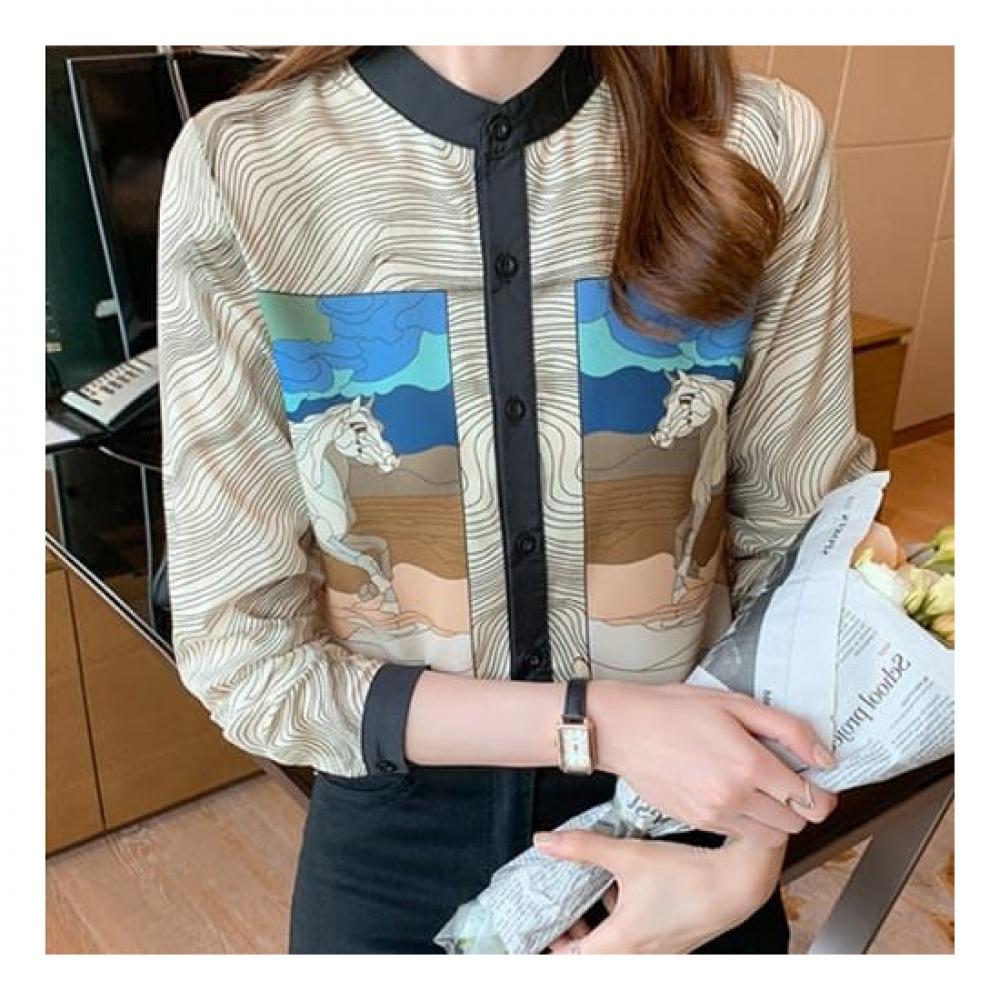 Navava Nb2373 Knots Print Round Neck Long Sleeve Shirt