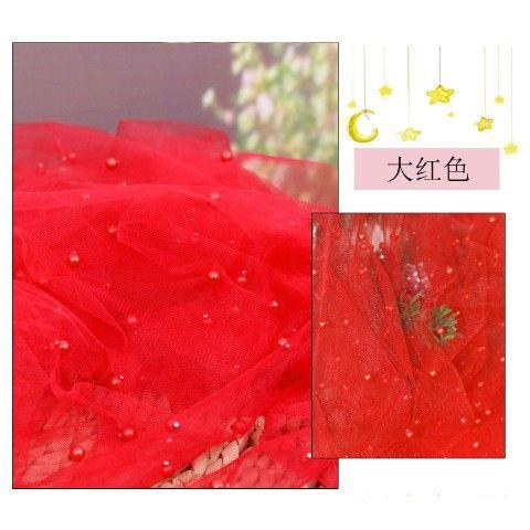 Nail Pearl Tulle Fabric Encryption Soft By The Meter for Yarn Dress Wedding Headwear Curtain DIY Sewing Cloth Smooth White Blue