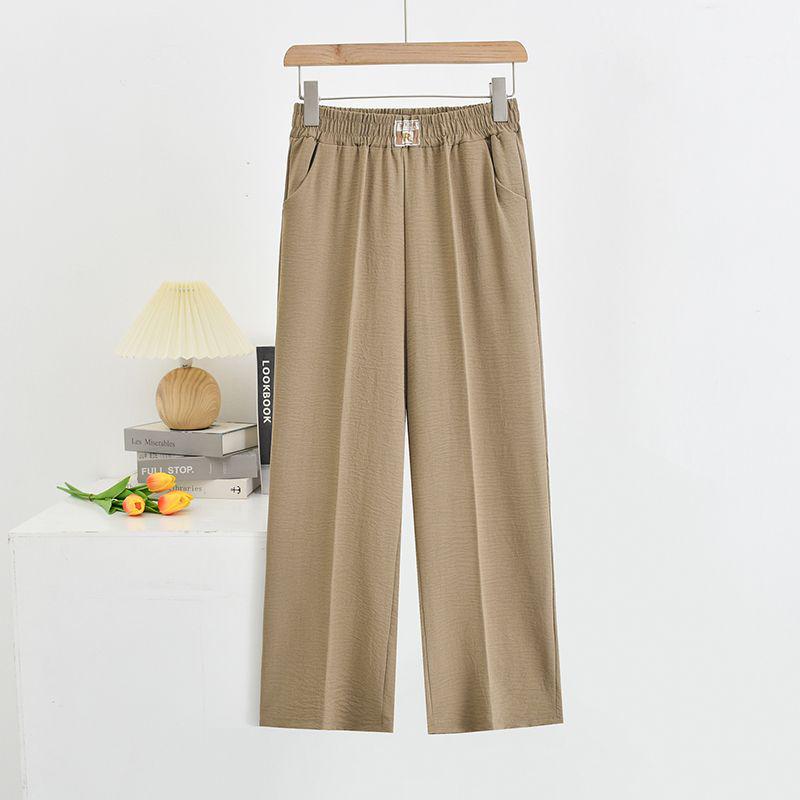 

Summer Elastic Waist Wide-Leg Bubble Hemp Pants for Women - Plus Size, High Waist, Loose Fit, Ideal for Middle-Aged and Elderly 8XL for 166-185 lbs
