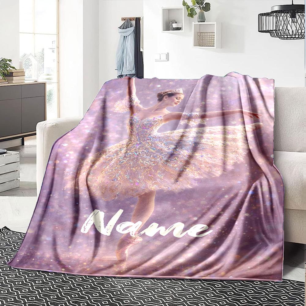 Custom Name Ballet Theme Printed Blanket - Perfect for Couch, Bed, Travel & Outdoor Use | Machine Washable, Cozy & Durable.
