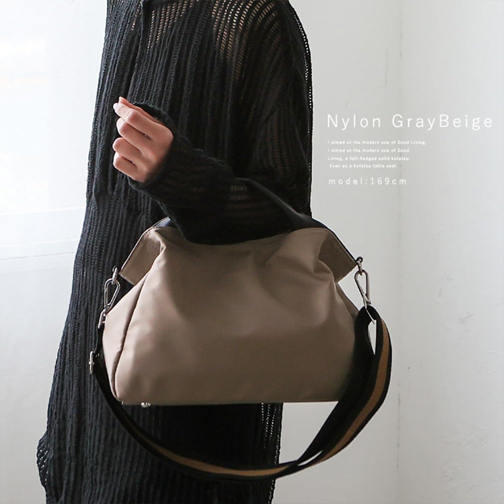 VITAFELICE Genuine Leather and Canvas Tote Bag for Women Gray 2-Way (inb-10001z) (Nylon Beige)