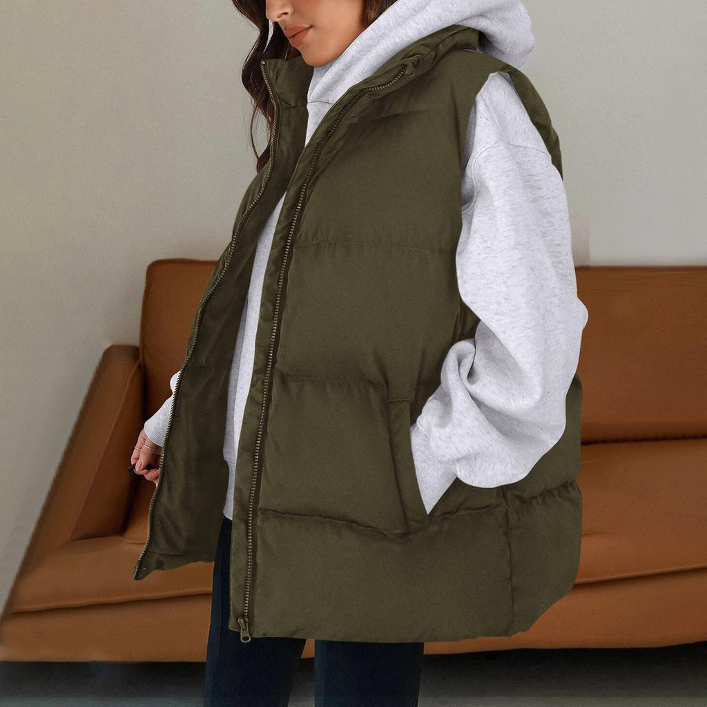 Women's Fall Fashion Vests Casual Sleeveless Stand Collar Zip Up Jacket Coats Warm Winter Outerwear