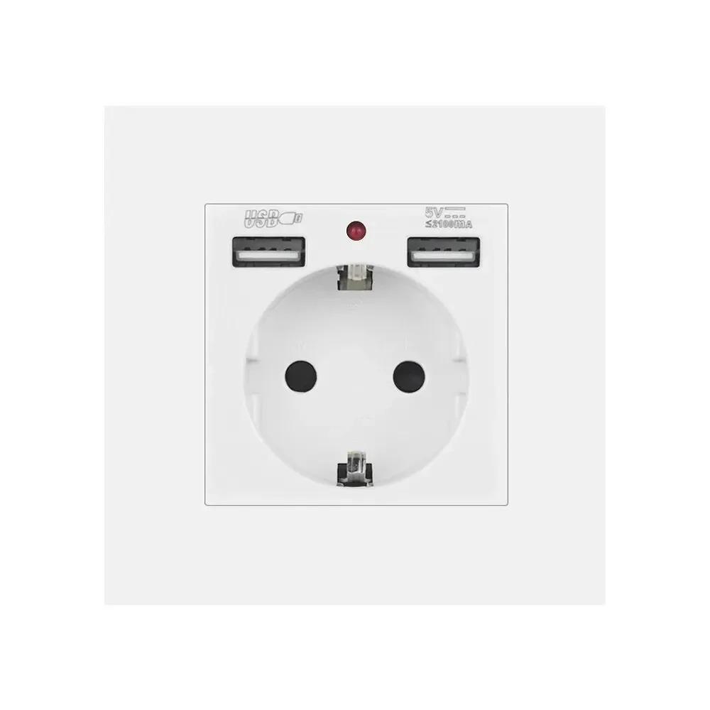 

EU 16A Wall Power Socket With USB Type C Charging 5V 2A LED ON/OFF PC Panel 86*86mm USB Wall Outlet For Home