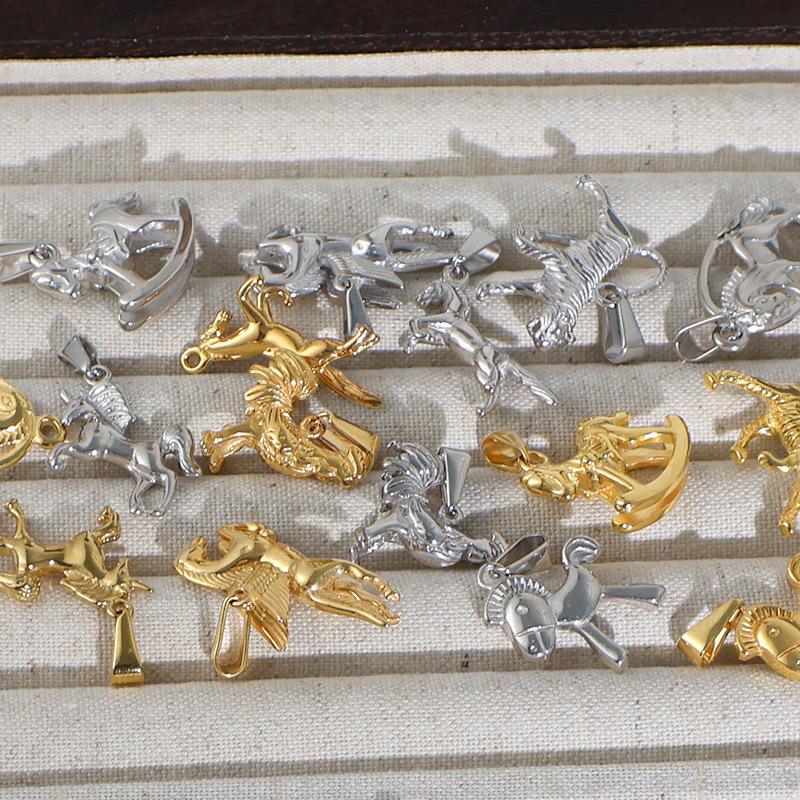 Stainless Steel Unicorn Tiger Horse Pendant For Diy Personalized Animal Necklace Bracelet Charms Jewelry Making Accessories