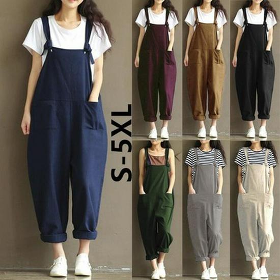 2022 Women's Fashion Solid Color Casual Cropped Overalls - European and American Style