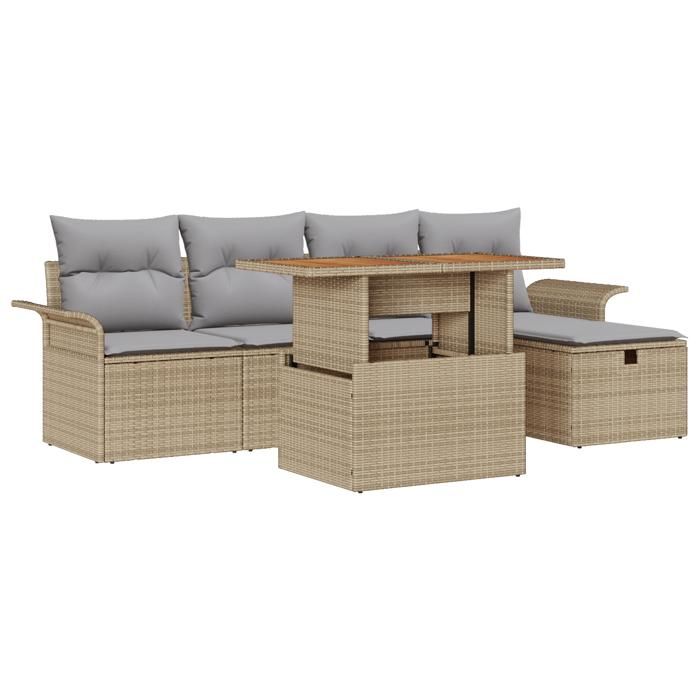 VidaXL Ensemble de canapé de jardin de 6 pièces avec coussins beige en rotin poly 3359906
