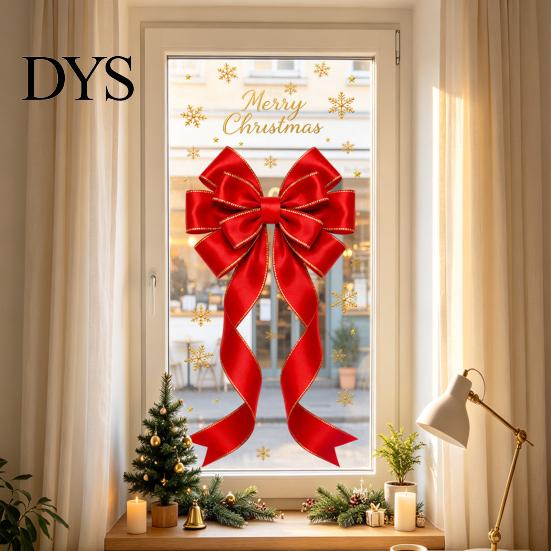 Santa Claus Glass Stickers Static Sticker, Christmas Theme Bow Pattern Print, Removable Party Supplies Electrostatic PVC Film for Home And Store Doors