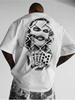 Unisexs White Poker Print Tshirt With Playing Card Face Ace Of Spades Design Themed Back Print Round Neck Casual Streetwear