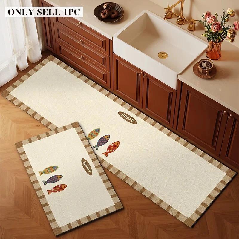 Kitchen Carpet PVC Waterproof Leather Floor Mat Colorful Fish Pattern Rug Oil-proof Non-slip Long Carpets Home Decoration Rugs
