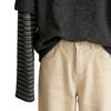 Women's Brushed Corduroy Striped Two-Piece Look Long-Sleeve T-Shirt, Thickened Base Layer for Autumn & Winter.