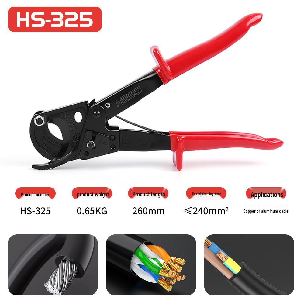 HS-325 Ratchet Cable Cutter: Wire Cutting Pliers for Copper and Aluminum