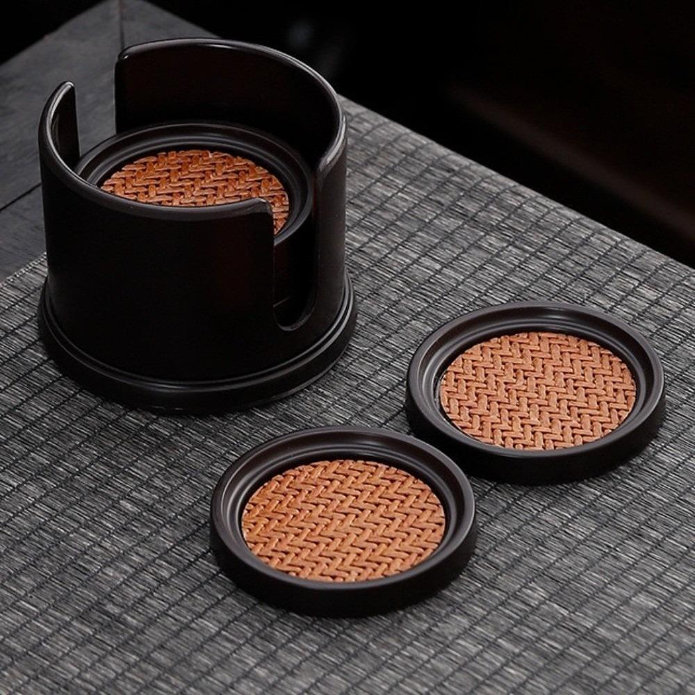 6pcs Anti-scalding Rattan Tea Coaster Set Chinese Style Tea Cup Holder Heat Insulation Mat  Home Use