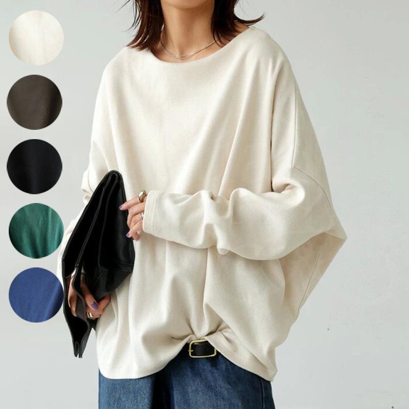 New Autumn and Winter Thick Cotton Long-sleeved T-shirt Sanded Solid Color Loose with Bottoming Shirt Round Neck Top.