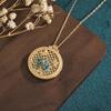 Cloisonné Enamel Lotus Jade Round Pendant Retro Necklace