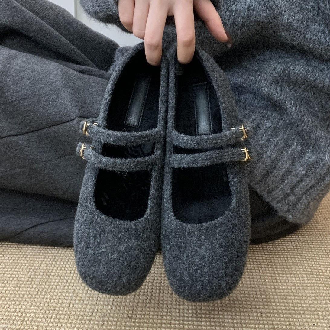 

inner height increase Mary Jane fluffy shoes winter wear gray single shoes platform plush cotton shoes 39 сірий колір