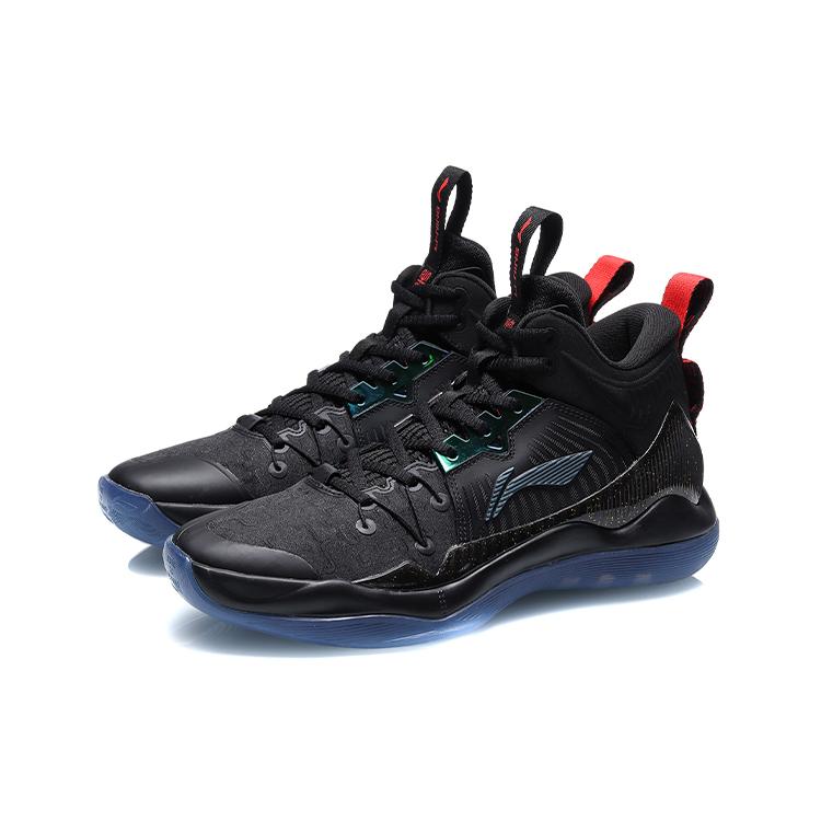 New LiNing Bullish Cushioning Anti Slip And Wear Resistant High Top Performance Basketball Shoes Men's Black Blue ABAQ137-10