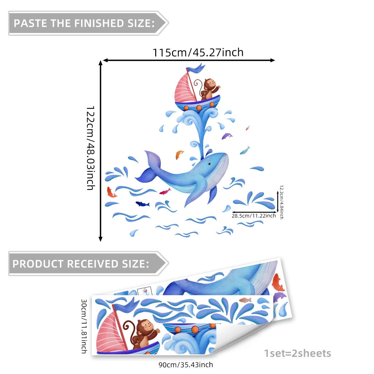 

B13503 Underwater Whale Monkey Sailing Wall Sticker Living Room Bedroom Children S Room Background Decoration Self-Adhesive Wall Sticker