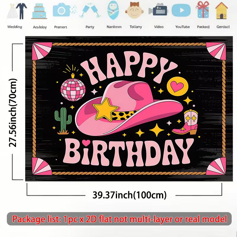 2D Retro Western Cowboy Themed Happy Birthday Backdrop for Kids & Teens Photoshoot