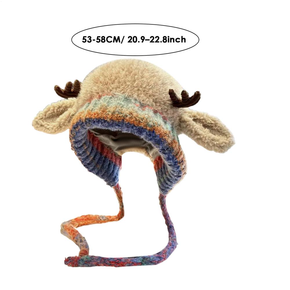 Deer Antler Winter Hat Warm Windproof Knit Caps Plush Warm Antler Hat For Women Girls Teens Children Travel Holiday Outdoor as picture shows хаки