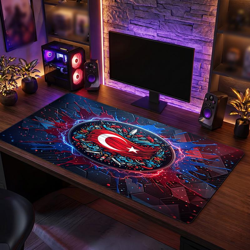 Turkey Football Crest Mouse Pad, Extended Non Slip Rubber Desk Mat for Gaming Office Laptop Fan Gift