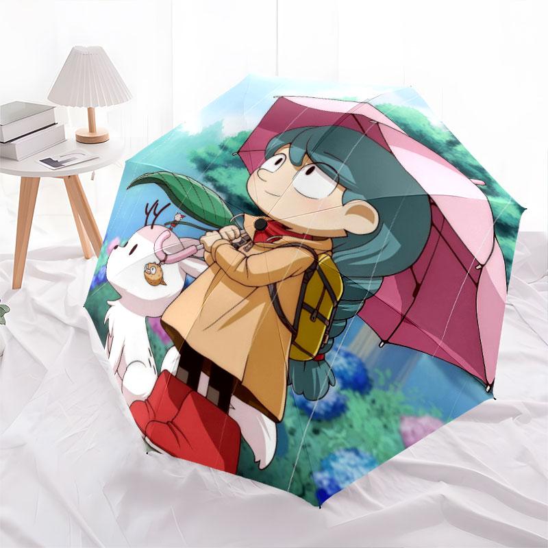 Hilda Cartoon pattern, automatic folding umbrella, portable and foldable design, 8 ribs, a Christmas or birthday gift.