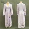 TikTok Women's Amazon Digital Printing Flower Long Sleeve V-Neck Pleated Dress Women's Long Dress