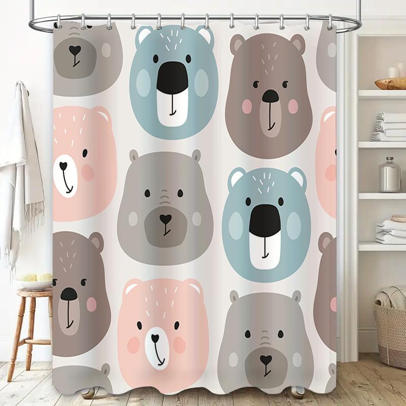 Cute Bear Pattern Shower Curtain Waterproof Bathroom Decor Home Decor
