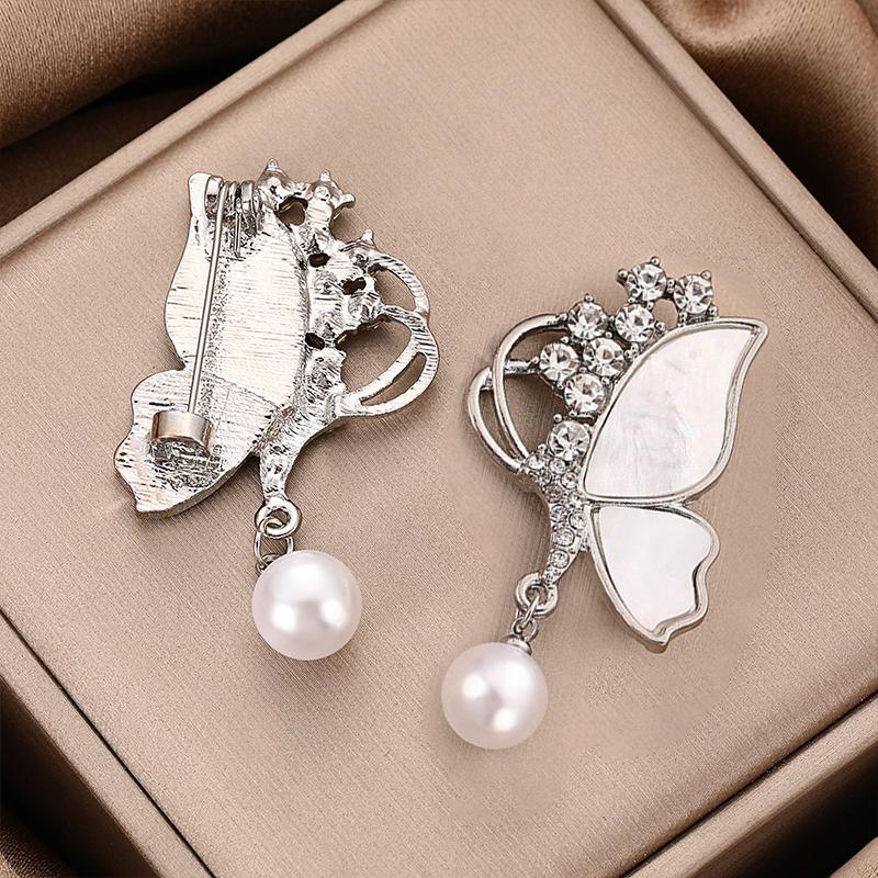 SXH 1PCS Butterfly Brooch Rhinestone Tassel Lapel Pin Elegant Brooch for Women Jacket Scarf Shawl Dress Decor