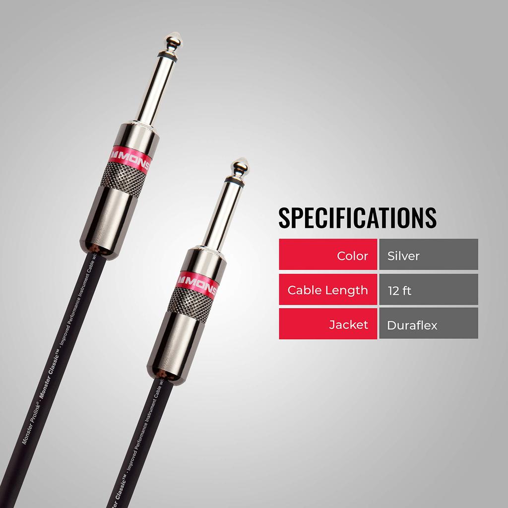 MONSTER CABLE (Monster Cable) Instrument Cable, Guitar Cable, 12ft Length, Straight X Straight Plug, M CLAS2-I-12 600494