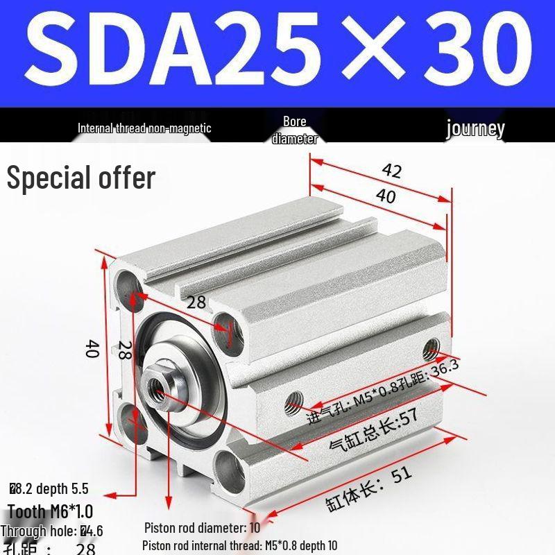 SDA Series Pneumatic Cylinders: Sizes 12 to 100mm, Stroke 35 to 90mm